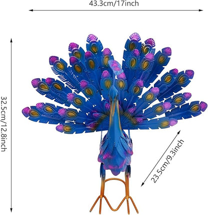 Set of 4 Peacock Statues, Colorful Iron Garden Decor with Realistic 3D Feathers, Outdoor Indoor Ornament for Patio, Yard, Balcony, or Home Decor