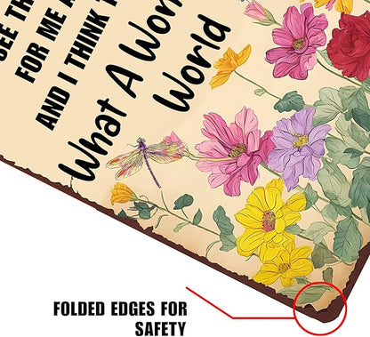 XIULUAN Vintage Garden Art Metal Signs Home Flowers Wall Decoration Easter Decor What A Wonderful World Sign 12x8 Inches, Yellow