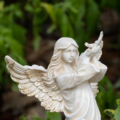 Angel Garden Statue, 16.1 inch Decorative Figurine, White Indoor Outdoor Decor for Patio, Lawn, Cemetery