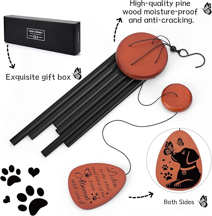 Dog Memorial Gifts Wind Chimes, Loss of Dog Sympathy Windchime Puppy Passing Away Gift for Pet Lover Owner, Personalized Pet Windchimes Bereavement Gifts Dogs