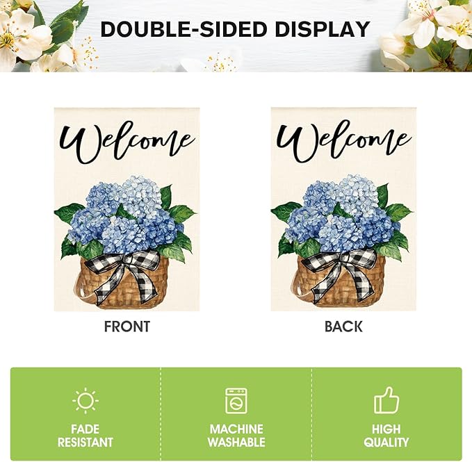 AVOIN colorlife Hydrangea Spring Summer House Flag 28x40 Inch Double Sided Outside, Floral Welcome Yard Outdoor Flag