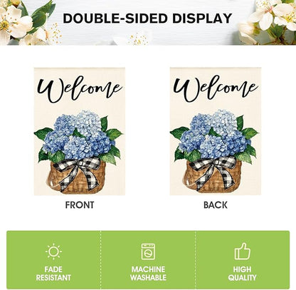 AVOIN colorlife Hydrangea Spring Summer House Flag 28x40 Inch Double Sided Outside, Floral Welcome Yard Outdoor Flag
