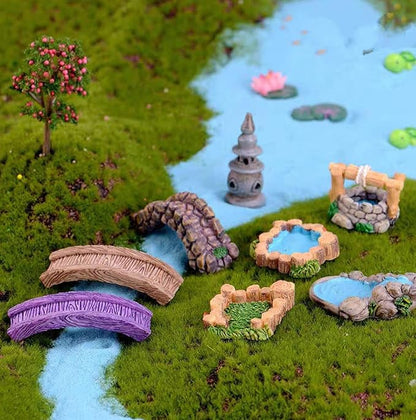Grey Stone Arch Bridge Miniature Fairy Garden Accessories - Miniature Pond Lawn Garden Ornament Figurines, Mini Lighthouse Water Well Bridge Figurines, Micro Landscape Ornaments for DIY Kit