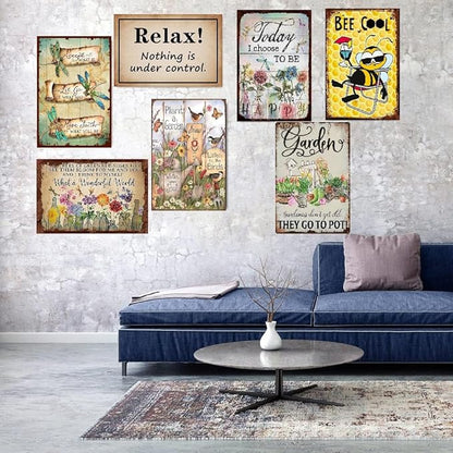 Funny Flowers Metal Sign, Metal Country Rustic Tin Sign, What a Wonderful World, Yard Sign Garage Farm Outside Garden Wall Decor Sign Plaque Outdoor for Home Fence 8 X 12 Inch