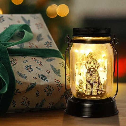 kyoryuger Goldendoodle Gifts for Women/Men Poodle Solar Lanterns Dog Mom Birthday Dog Lovers Lantern Pet Loss Pet Memorial Lights Solar Garden Decoration for Yard, Patio,Backyard,Porch Torches