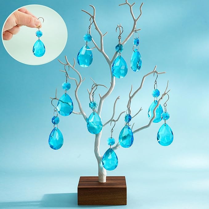 H&D HYALINE & DORA 3Inch Crystal Suncatcher Bauhinia Prisms Pendants 10Pcs Chandelier Crystals Replacement Hanging Sun Catcher Beads for DIY Arts Crafts Decor (Lake Blue)