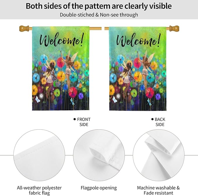 Welcome Garden Flag 28 X 40 In Outdoor Summer Spring Fairy Flowers Dragonfly Floral Mini Yard Flag House Flags Farmhouse Sign For Home Garden Decoration Banner