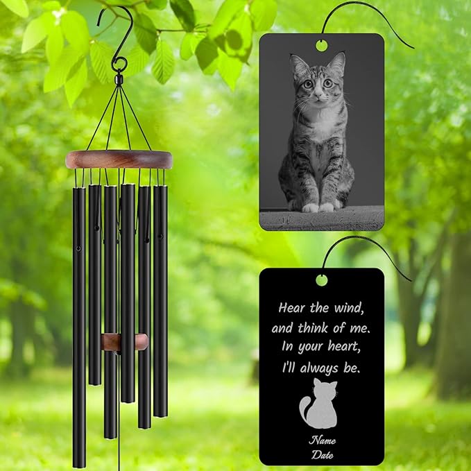 Personalized Custom Wind Chimes Memorial Engraved Gifts for Loss of Loved One Mother Dad Mom Dog Pet Customized Outdoor Sympathy Wind Chimes with Photo Text