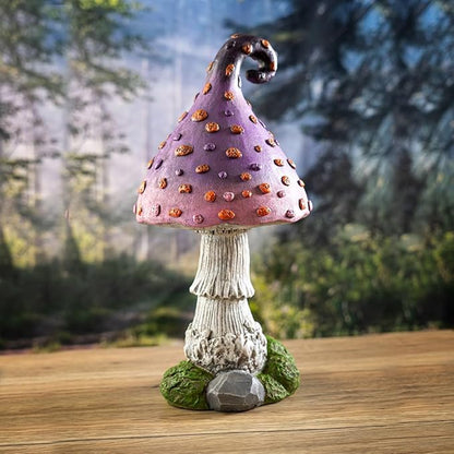 Pacific Giftware Whimsical Purple Garden Toadstool Mushroom Statue with Curled Cap and Orange Spots Resin Fantasy Decor for Outdoor Fairy Landscaping 17.71" Tall