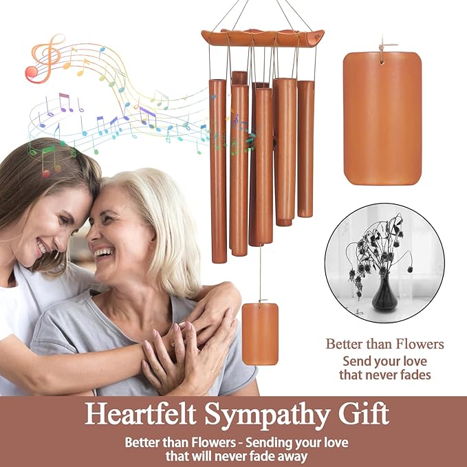 Virekm Memorial Wind Chimes for Loss of Loved One, Sympathy Wind Chimes Bamboo Windchimes Outdoors with Natural Sounds, Gifts for Mom, Indoor Outdoor Decorations for Patio Porch Garden and Backyard