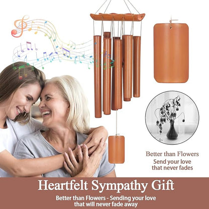 Virekm Memorial Wind Chimes for Loss of Loved One, Sympathy Wind Chimes Bamboo Windchimes Outdoors with Natural Sounds, Gifts for Mom, Indoor Outdoor Decorations for Patio Porch Garden and Backyard