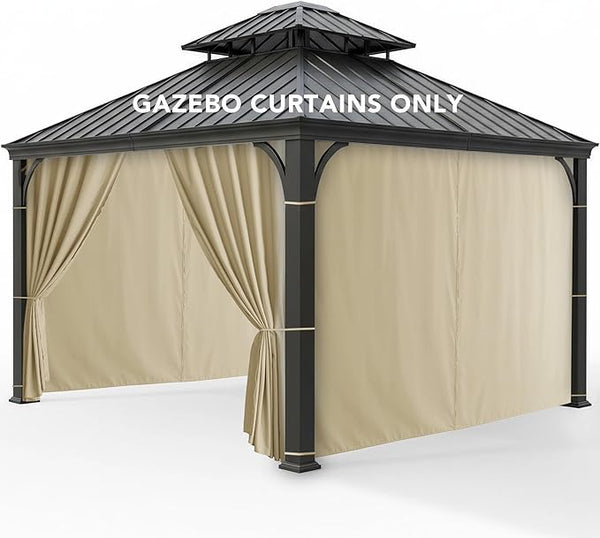 Patio Curtains Outdoor Waterproof - 10'Wx10'Lx7'H Weatherproof Pergola Outside Curtains, Gazebo Universal Replacement Privacy Curtains, 4 Panels Sidewall Drapes with Zipper, Cream