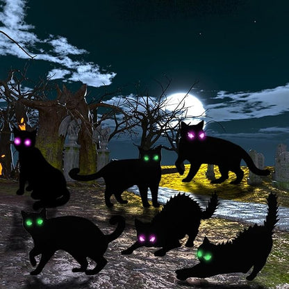 6 Pack Halloween LED Glowing Eyes Black Cat Glow in The Dark with Lights Outdoor Outside Halloween Decorations Scary Yard Signs Garden Decor Lawn for Pathway Stake Thickened Silhouette