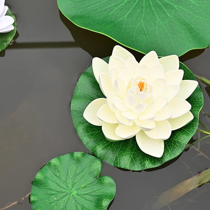 Fake Lily Pads, 10 PCS Artificial Lotus with Water Lily Pad, Realistic Water Floating Foam Lotuses Lily Pads, Artificial Floating Lotus Decor with Lily Pad for Home Outdoor Ponds