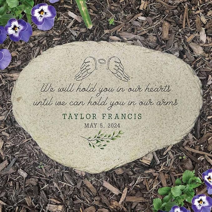 Personalized Miscarriage Memorial Garden Stone, Baby Miscarriage Gift, in Our Hearts with Wings Flat Garden Stone, Infant Loss Gift, Stillborn Gift