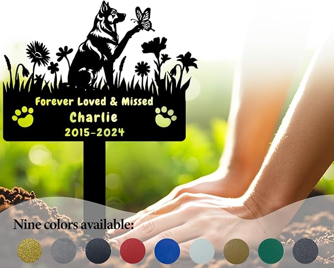 Custom German Shepherd Dog Memorial Grave Marker,Personalized Metal Flora Dog Memorial Stake,Dog Memorial Plaque Burial Stake Engraved Sign,Sympathy Grave Stake for Lost Dog,Dog Headstone