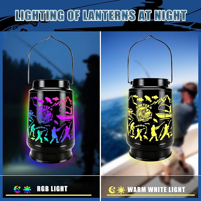 Solar Lantern Outdoor Waterproof for Patio Yard Lawn Backyard Front Porch Fishing Lights Decorations for Tree Fishing Village Gifts for Men Dad Grandpa
