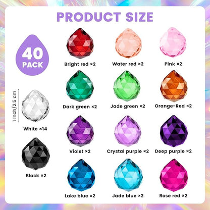 Suncatcher Crystal Prism Ball 20mm, Multicolor Crystal Ball Rainbow Prism Pendants Window Hanging Decor for Home, Garden, Party, Gift 40 Pack