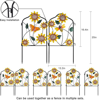hogardeck Garden Decor for Outside, Set of 2 Metal Fence Decorative Garden Stakes with Flowers for Sunflower Decor, Yard Signs for Outdoor Patio Lawn Backyard Porch