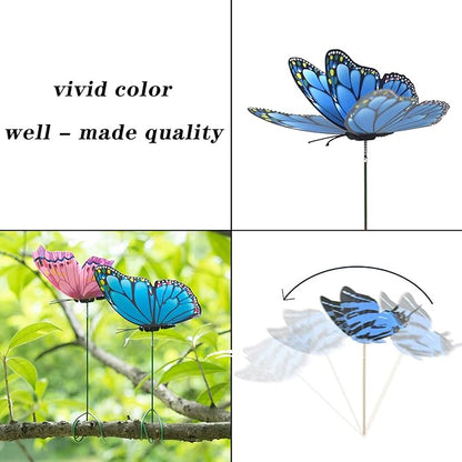 FENELY Butterfly Garden Decor Stakes,Double Wing Waterproof 3D Blue Butterflies Garden Ornaments Outdoor Decorations for Patio Lawn Yard PVC Gardening Art Christmas Whimsical Gifts