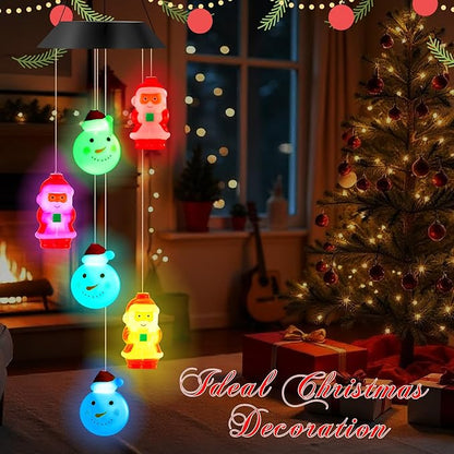 GlikCeil Christmas Solar Wind Chimes 27.5Inch Christmas Decorations Outside Waterproof Hanging LED for Yard, Porch, Patio, Party, Color Changing Lights