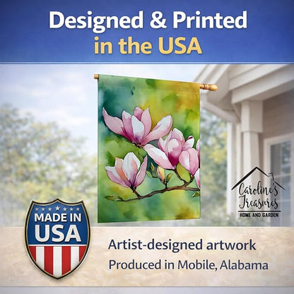 Caroline's Treasures Mississippi Magnolia in Watercolor House Flag Large Porch Sleeve Pole Decorative Outside Yard Banner Artwork Wall Hanging, Polyester, House Size, Multicolor