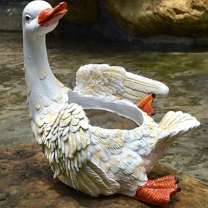 Garden Statues Outdoor Decor Balcony Figurine Outdoor Statues Outdoor Creative Duck Statue, Garden Lawn Floor Flower Stand Decoration, Garden Pond Animal Figurines, Unique Gift(37*28*41cm)