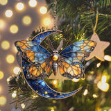 Vivid Tiffany Butterfly Moon Art Acrylic Suncatcher Stained Glass Effect Window Car Hanging Christmas Ornament Indoor Outdoor Decor Garden Sun Catcher Panel for Boho Lover for Women Mom Grandma