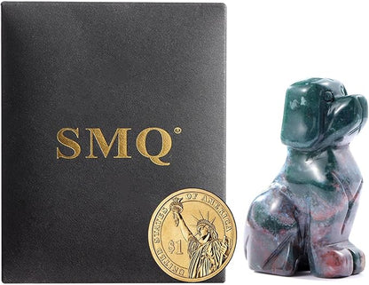 SMQ Ocean Jasper Crystal Dog Statues Home Decor Polished 2" Carved Gemstone Puppy Sculpture Healing Statue Animal Carvings Figurines Gifts