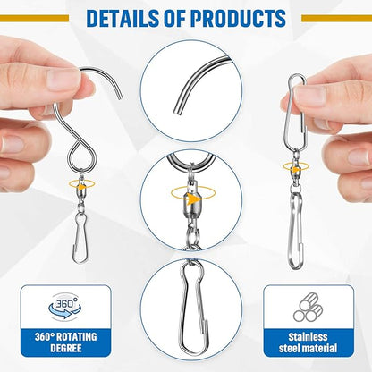 Jetec 30 Pieces Wind Spinner Swivel Hooks 360 Degree Dual Spinning Windsock Chime Supplies Hanger Swivels Clip Hanging Hooks with Storage Box for Wind Spinners Supply, 2 Styles (Metal Color)