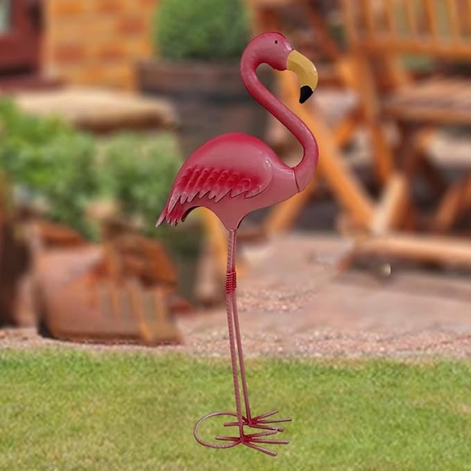 HouseVibe Garden Statue Metal Yard Art Flamingo Sculpture, Iron Animal Figurine Landscape Ornament for Lawn Yard Garden Outdoor Decor- Height 50.5 cm