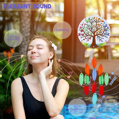 Tree of Life Glass Wind Chimes for Outside, Fall Leaves Windchimes Outdoors Unique Suncatcher, Small Sea Glass Art Wind Chimes Outdoor Gifts for Women, Hanging Outdoor Garden Christmas Decoration Gift