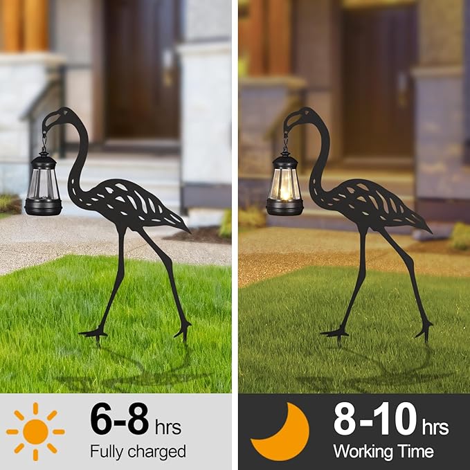 nawaza Flamingo Metal Garden Stakes Decorative 2Pack,Solar Lights Outdoor Garden Decor Stake,Birthday Gifts for Mom Women,Decorative Metal Housewarming Ornament for Lawn Patio Yard Pathway Black.