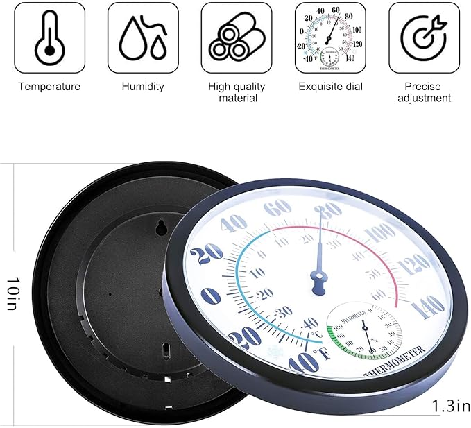 Indoor Outdoor Thermometer Hygrometer - Waterproof Hanging Wall Thermometer Decorative Outdoor Thermometer Large Numbers, No Battery Needed Outdoor Thermometers for Patio