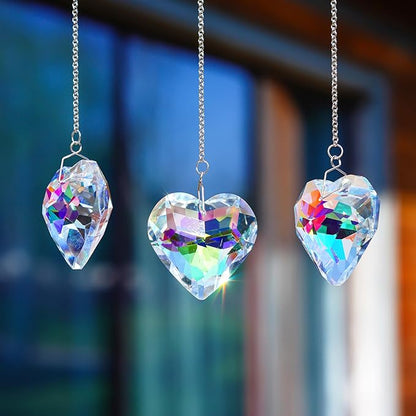H&D HYALINE & DORA 50mm Geometry Crystal Heart Sun Catcher Prisms Hanging Suncatchers with Glass Prism Rainbow Maker for Windows, Balcony, Kitchen, Garden Decor (AB,3 Pack)