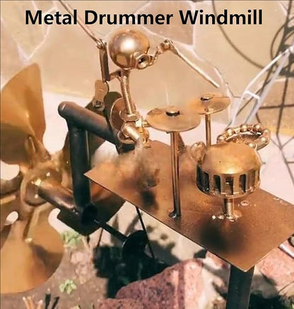 Handmade Metal Drummer Windmill – Wind-Powered Yard Art Sculpture, Garden Decor for Lawn, Patio, or Courtyard – Outdoor Percussionist Figurine Gift（Drummer-B）