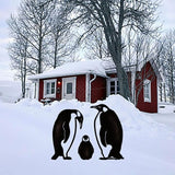 Penguin Family Stake Statue, Metal Animal Stake Decoration, Vivid Hollow Iron Garden Figurine with Hand Painted Finish for Lawn Yard Flower Bed Outdoor Use