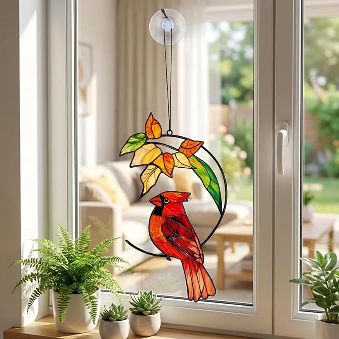 Cardinal Gifts for Women Mom Grandma, Cardinal Suncatcher for Window Hanging, Bird Lover Gift, Spring Garden Decor for Indoor Outdoor(5)