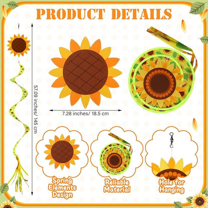 Beeveer 4 Pcs 57'' Spring Wind Socks Sunflower Wind Spinners for Outdoor Hanging Nylon Fabric Sunflower Leaf Spinners Leaf Streamers for Spring Summer Decorations Windmill to Scare Birds Away