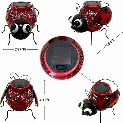 Teaeeno Ladybug Solar Lantern Pattern Light, Hanging Waterproof LED Solar Lights Outdoor Decorative,Sun-Powered Tabletop Lanterns,Metal Solar-Powered Lantern Outdoor