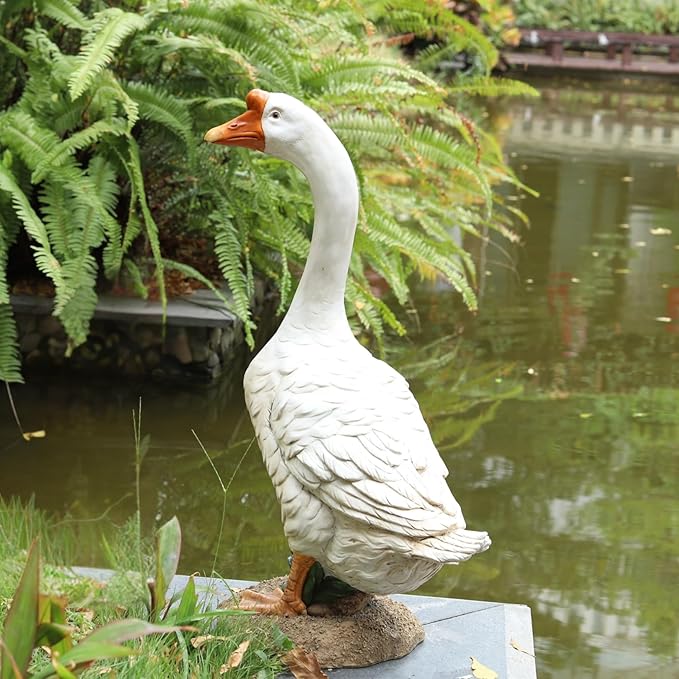 White Porch Goose Statue Outdoor Decor,20.7''(H) Large Goose Garden Statue for Yard Lawn,Resin Animal Sculptures Home Patio Art Decorations