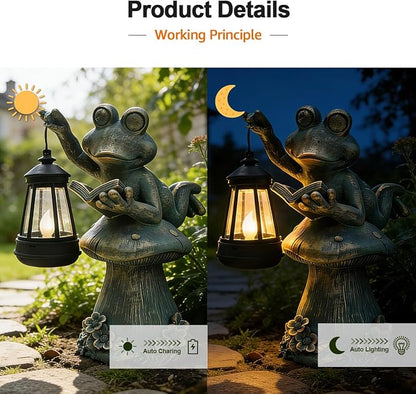 Solar Garden Outdoor Statues Lantern Figurines Light Decorations for Outdoor Patio Balcony Yard Lawn, Ideal Gifts for Mom Friends (Bronze -Frog)