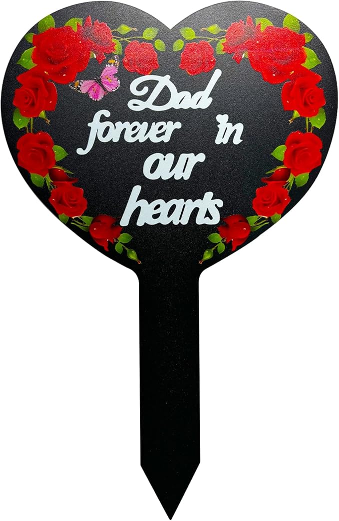 Dad-C Heart Memorial Plaque Cardinals Garden Metal Grave Stake Decoration for Mom Dad Cemetery Outdoors Yard Garden