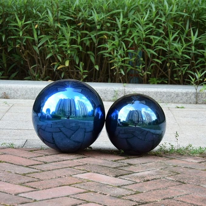 OXSNice 12 inch Gazing Ball,Blue Garden Sphere Mirror Globe Ball,Paint from Stainless Steel Hollow Ball,Polished Reflective Smooth Ball,Durable Shiny Decorations for Garden Patio Yard Home