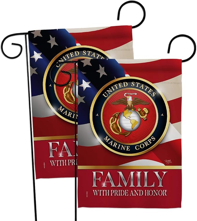 US Marine Family Honor Garden Flag 2pcs Pack American Flags for Outside House Armed Forces Corps USMC Semper Fi United State American Military Veteran Retire Official Banner Small Yard Gift 13 X 18.5