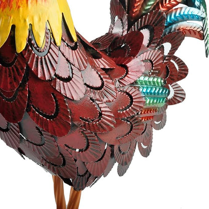 Metal Rooster Statue Garden Chicken Sculpture Decoration Metal Yard Art for Yard Outdoor Indoor Decoration (#C)