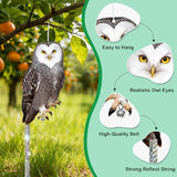 Owls to Keep Birds Away: 4Pcs Fake Owl with Reflective Tape for Orchard Garden Patio Pool, Reflective Hanging Decoration to Keep Birds Pigeon from Windows Tree Vineyard