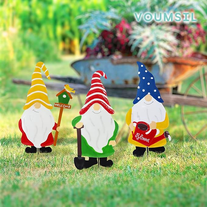 Gnomes Decorations for Yard,Metal Gnomes Decorative Garden Stakes，Garden Ornaments for Outside Yard Lawn,Outdoor Porch Patio (Mix)