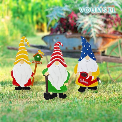 Gnomes Decorations for Yard,Metal Gnomes Decorative Garden Stakes，Garden Ornaments for Outside Yard Lawn,Outdoor Porch Patio (Mix)