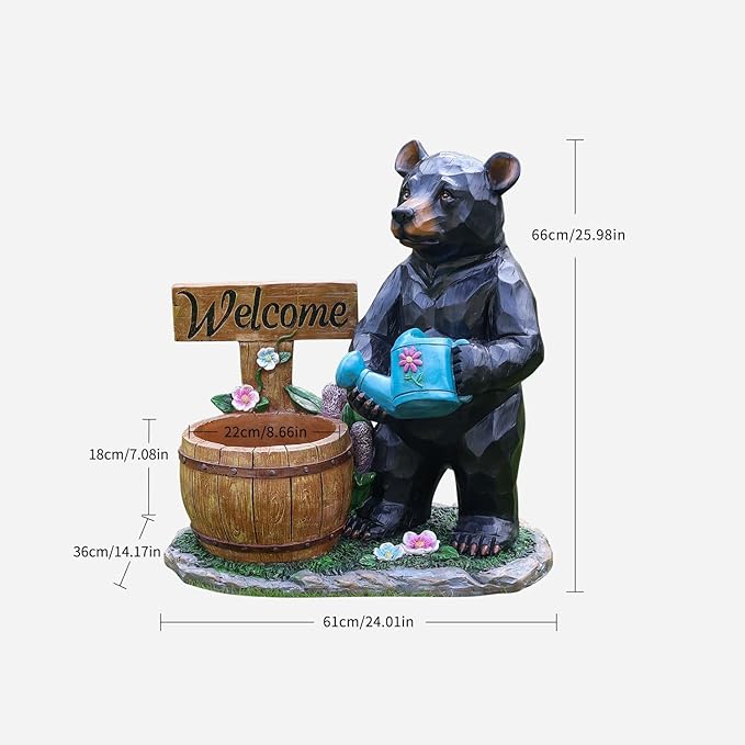 Black Bear Garden Statue Planter, Waterproof Outdoor Resin Animal Flower Pot, Yard Lawn Patio Decor, Front Porch Ornament Housewarming Gift(Black Bear Holding Watering Can)